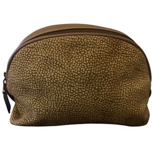 BORBONESE Pouch quail Pattern Beige /brown Suede x Leather